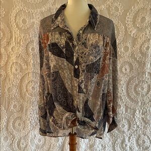CHARLIE B Printed Combo Crepe Blouse Wear 2 ways Adjustable sleeves